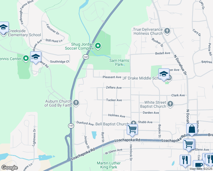 map of restaurants, bars, coffee shops, grocery stores, and more near 1048 Zellars Avenue in Auburn