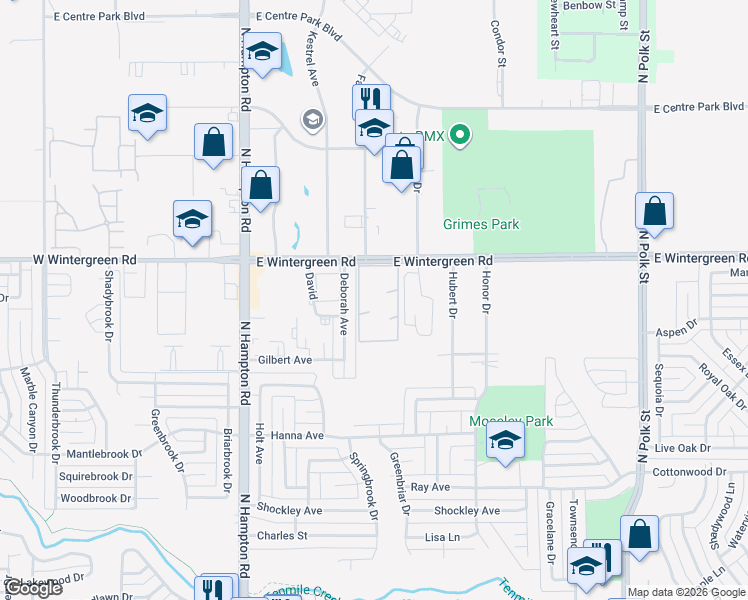 map of restaurants, bars, coffee shops, grocery stores, and more near 320 East Wintergreen Road in DeSoto