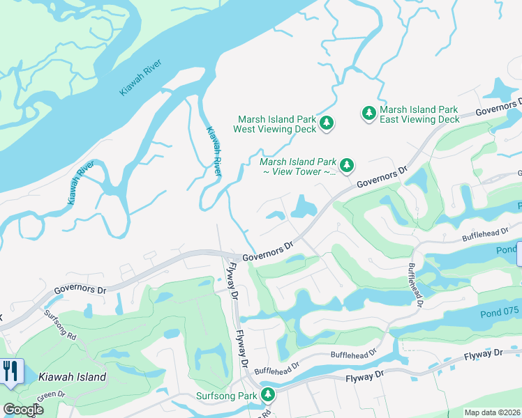 map of restaurants, bars, coffee shops, grocery stores, and more near 34 Marsh Edge Lane in Johns Island