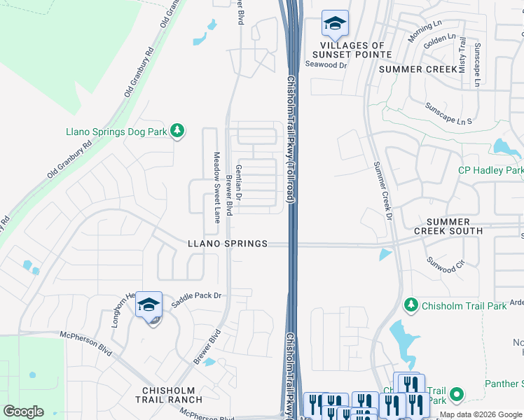 map of restaurants, bars, coffee shops, grocery stores, and more near 5828 Dew Plant Way in Fort Worth