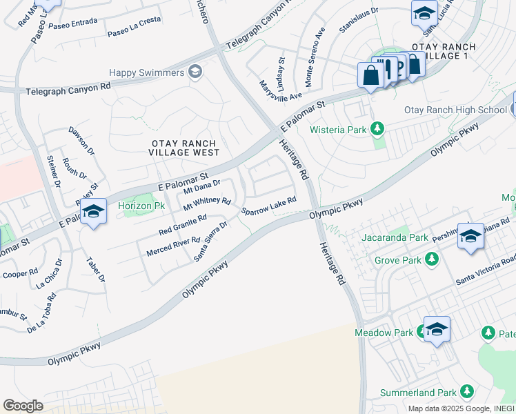 map of restaurants, bars, coffee shops, grocery stores, and more near 1124 Tenaya Lake Road in Chula Vista