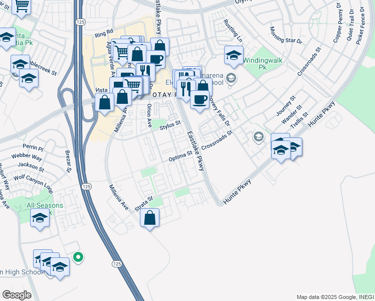 map of restaurants, bars, coffee shops, grocery stores, and more near in Chula Vista