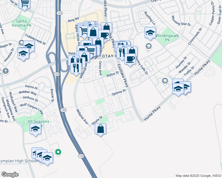map of restaurants, bars, coffee shops, grocery stores, and more near in Chula Vista