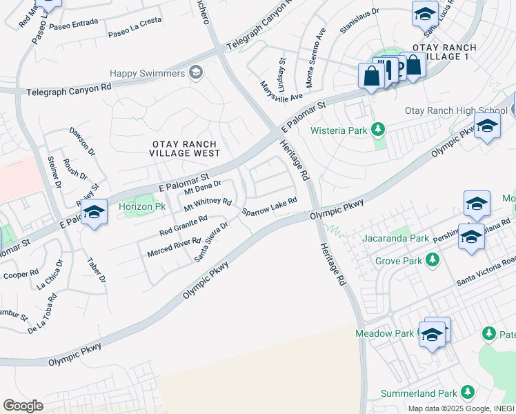 map of restaurants, bars, coffee shops, grocery stores, and more near 1124 Tenaya Lake Road in Chula Vista