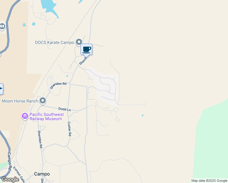 map of restaurants, bars, coffee shops, grocery stores, and more near 32383 Evening Primrose Trail in Campo