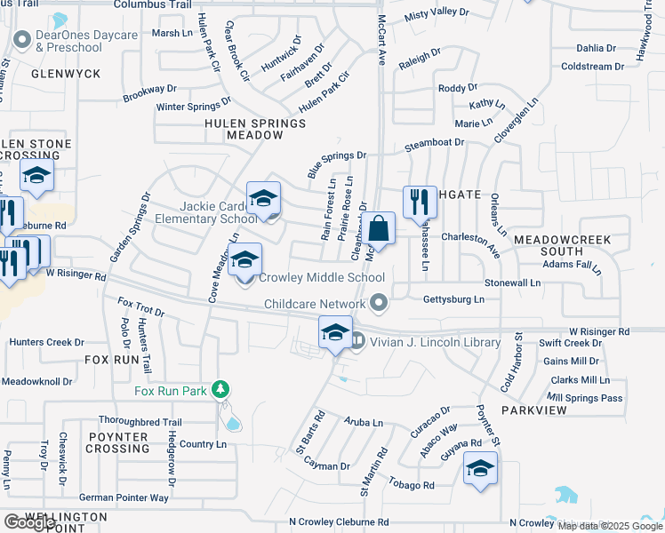 map of restaurants, bars, coffee shops, grocery stores, and more near 3521 Clearbrook Drive in Fort Worth