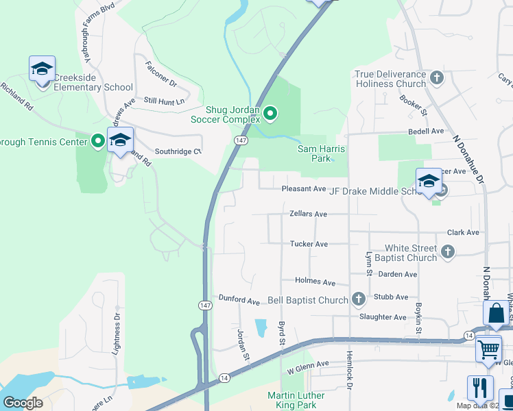 map of restaurants, bars, coffee shops, grocery stores, and more near 1130 Zellars Ave in Auburn