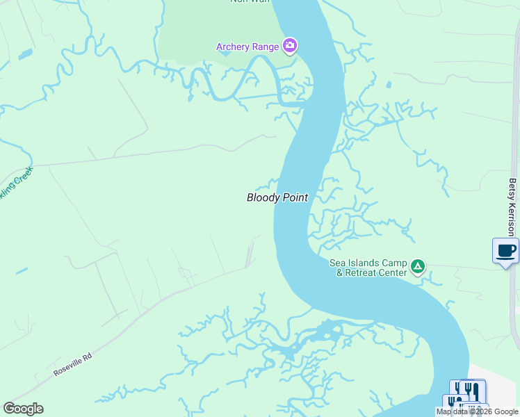 map of restaurants, bars, coffee shops, grocery stores, and more near 2970 Roseville Road in Wadmalaw Island