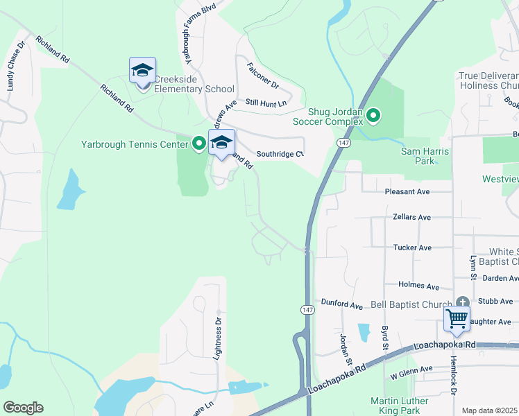map of restaurants, bars, coffee shops, grocery stores, and more near 2118 Richland Road in Auburn