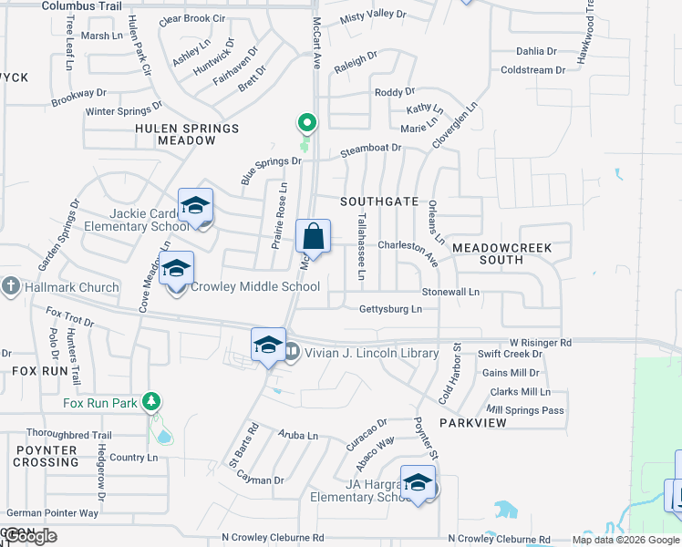 map of restaurants, bars, coffee shops, grocery stores, and more near 8524 Gatlinburg Drive in Fort Worth