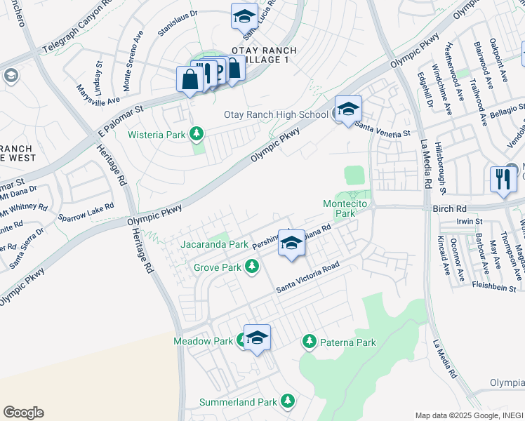 map of restaurants, bars, coffee shops, grocery stores, and more near 1349 Pyramid Peak Street in Chula Vista