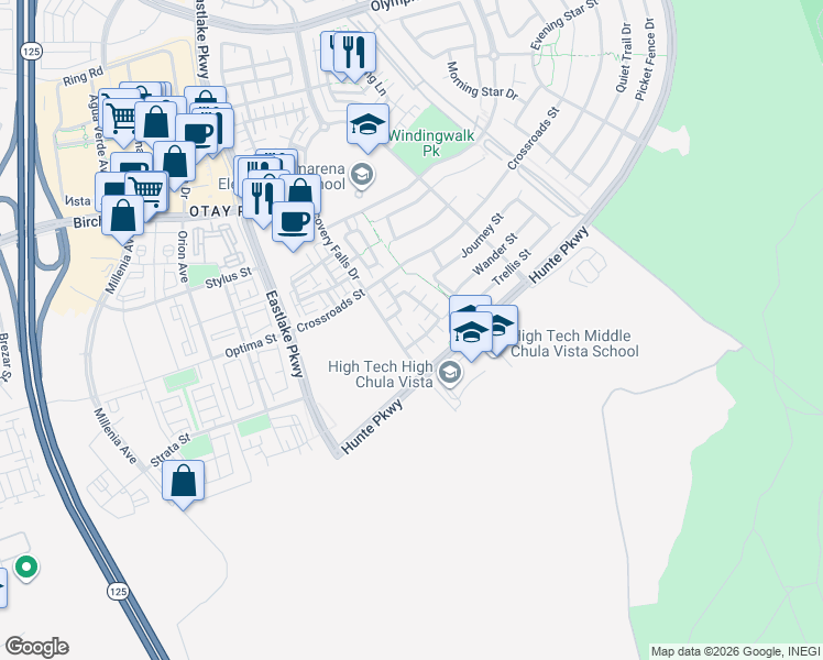 map of restaurants, bars, coffee shops, grocery stores, and more near in Chula Vista