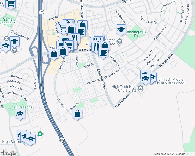 map of restaurants, bars, coffee shops, grocery stores, and more near in Chula Vista
