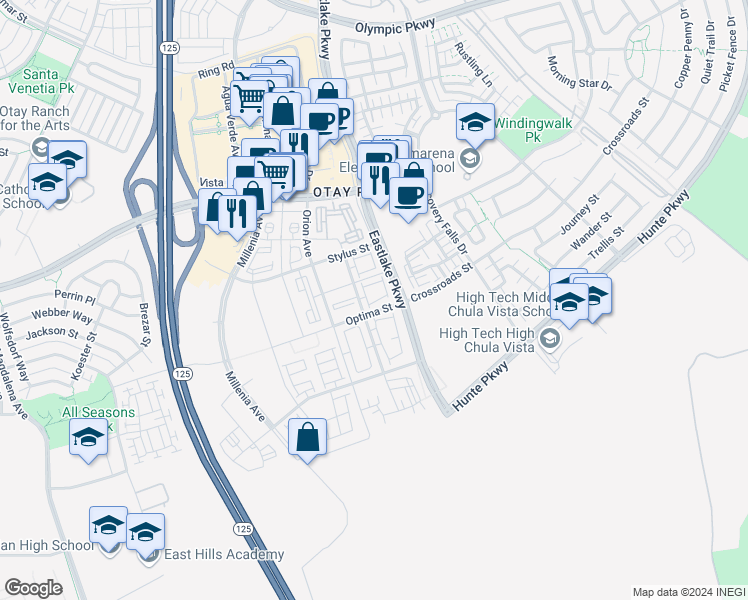 map of restaurants, bars, coffee shops, grocery stores, and more near in Chula Vista