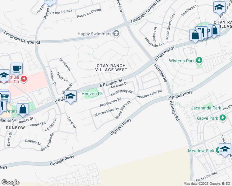 map of restaurants, bars, coffee shops, grocery stores, and more near 1066 Mount Whitney Road in Chula Vista
