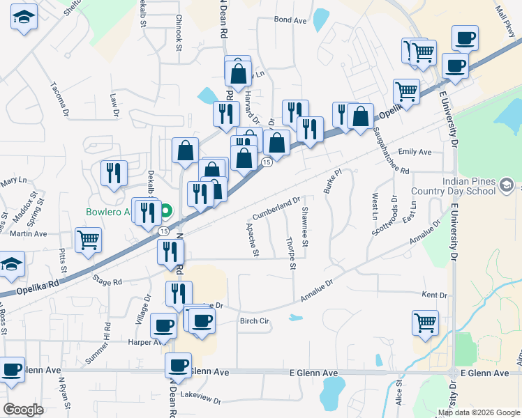 map of restaurants, bars, coffee shops, grocery stores, and more near 1023 Cumberland Drive in Auburn