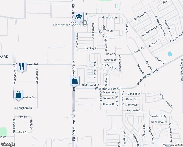 map of restaurants, bars, coffee shops, grocery stores, and more near 2309 Whitewood Drive in Lancaster