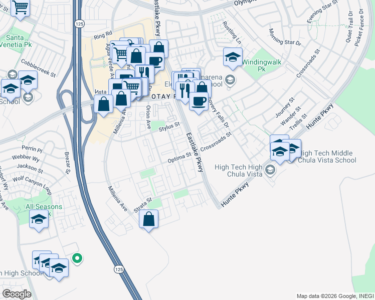 map of restaurants, bars, coffee shops, grocery stores, and more near in Chula Vista