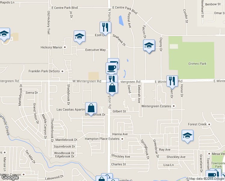 map of restaurants, bars, coffee shops, grocery stores, and more near 1484 N Hampton Rd in DeSoto