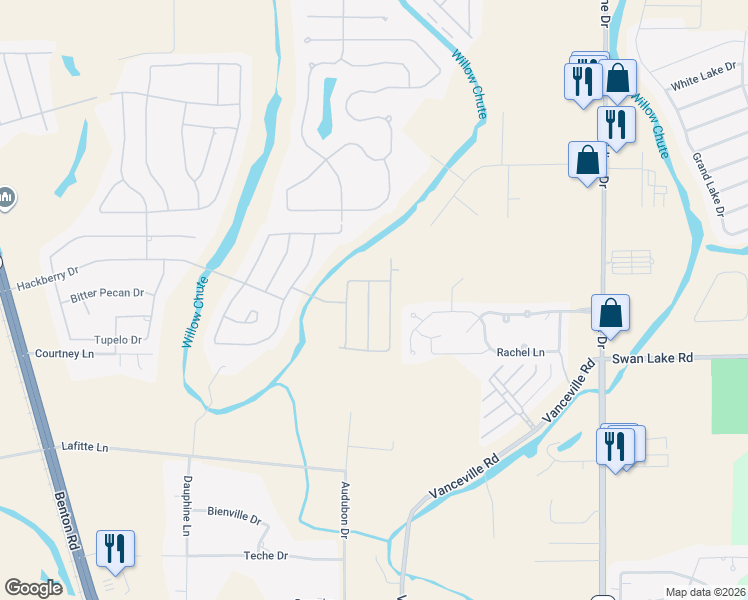 map of restaurants, bars, coffee shops, grocery stores, and more near 306 Bradford CR in Bossier City
