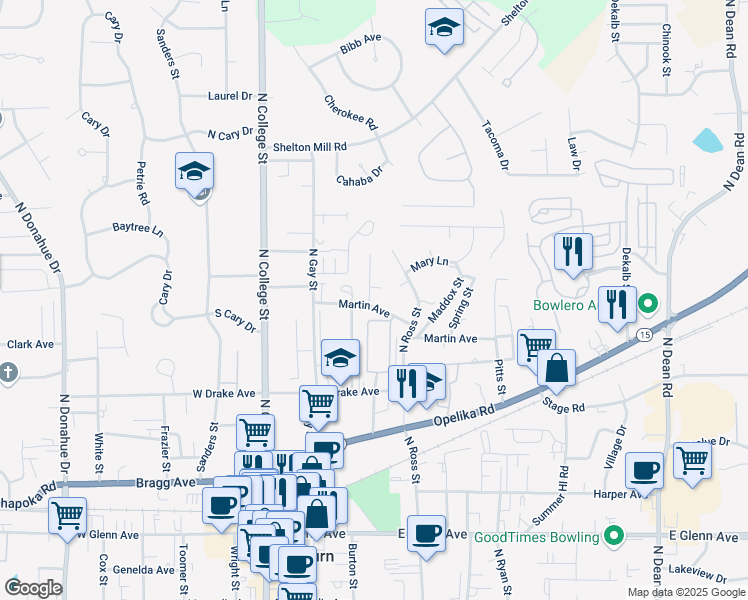 map of restaurants, bars, coffee shops, grocery stores, and more near 621 Center Place in Auburn