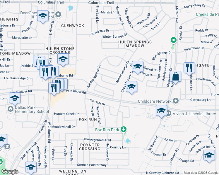 map of restaurants, bars, coffee shops, grocery stores, and more near 4004 Cypress Gardens Drive in Fort Worth