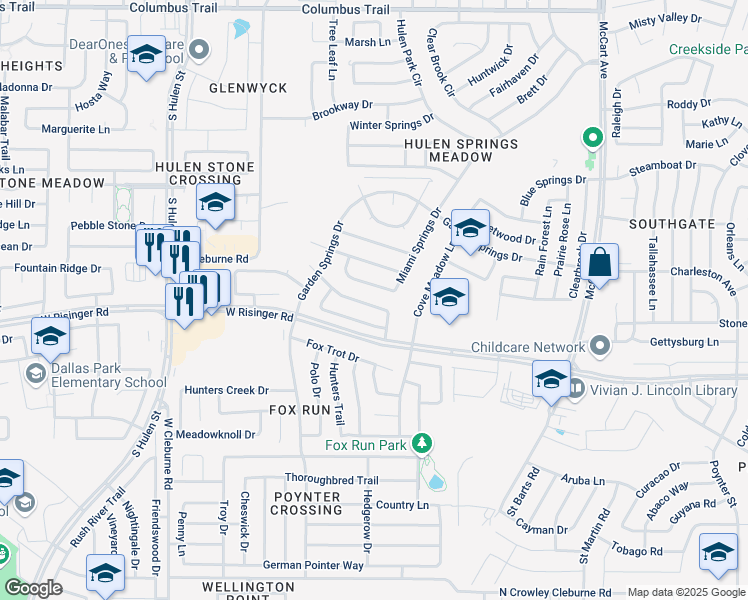 map of restaurants, bars, coffee shops, grocery stores, and more near 4004 Cypress Gardens Drive in Fort Worth