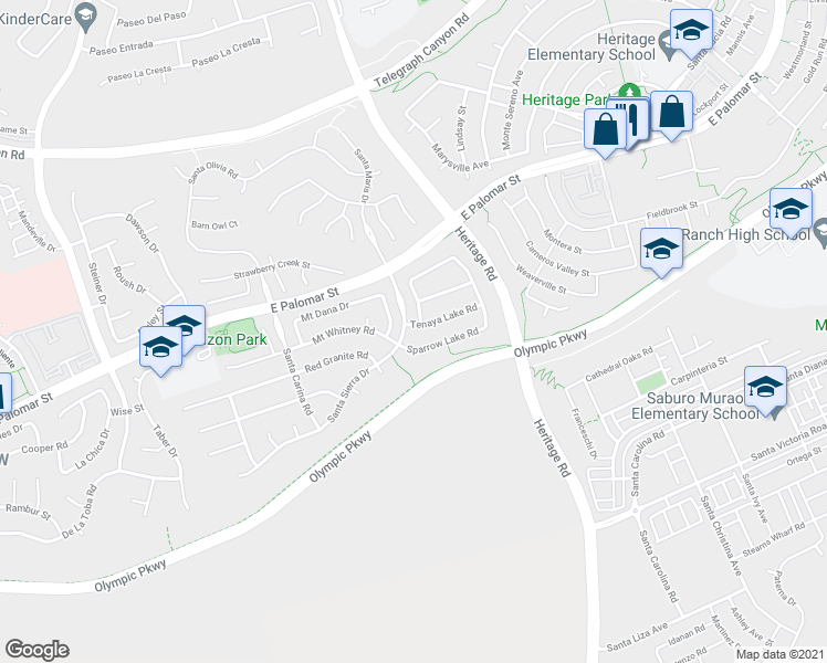 map of restaurants, bars, coffee shops, grocery stores, and more near 1124 Tenaya Lake Rd in Chula Vista