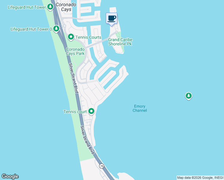 map of restaurants, bars, coffee shops, grocery stores, and more near 55 Spinnaker Way in Coronado