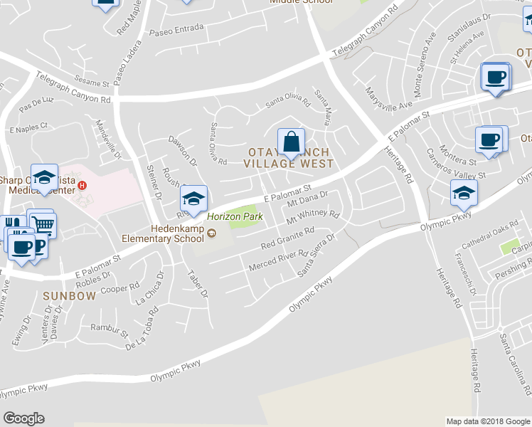 map of restaurants, bars, coffee shops, grocery stores, and more near 1455 Chance Mountain Place in Chula Vista
