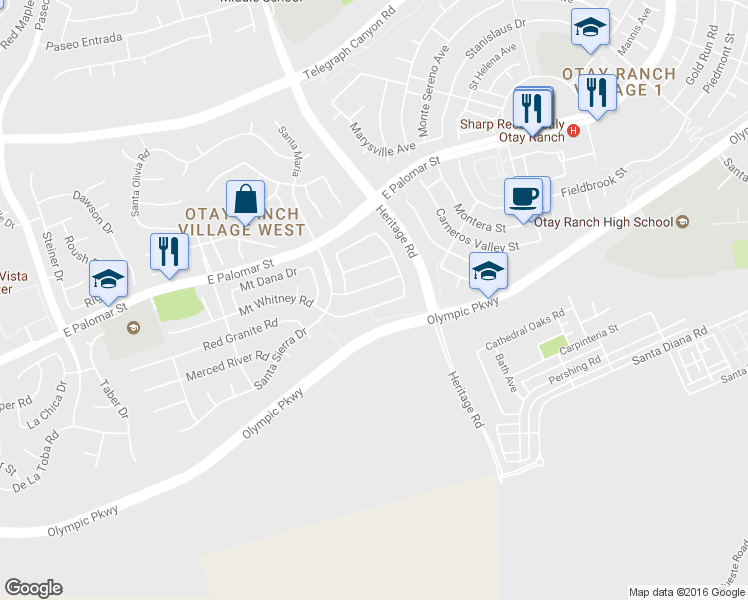 map of restaurants, bars, coffee shops, grocery stores, and more near 1163 Sparrow Lake Road in Chula Vista