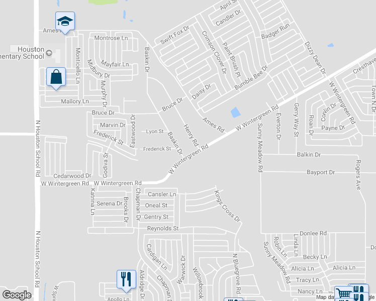 map of restaurants, bars, coffee shops, grocery stores, and more near 1531 West Wintergreen Road in Lancaster