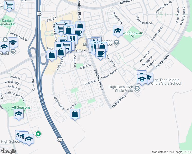 map of restaurants, bars, coffee shops, grocery stores, and more near 1770 Lemon Grass Way in Chula Vista