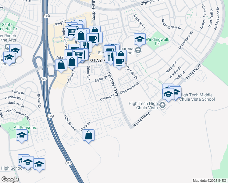 map of restaurants, bars, coffee shops, grocery stores, and more near 1770 Lemon Grass Way in Chula Vista