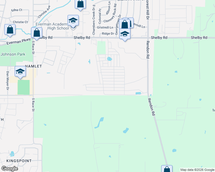 map of restaurants, bars, coffee shops, grocery stores, and more near 3962 Rendon Road in Fort Worth