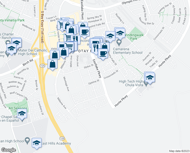 map of restaurants, bars, coffee shops, grocery stores, and more near in Chula Vista