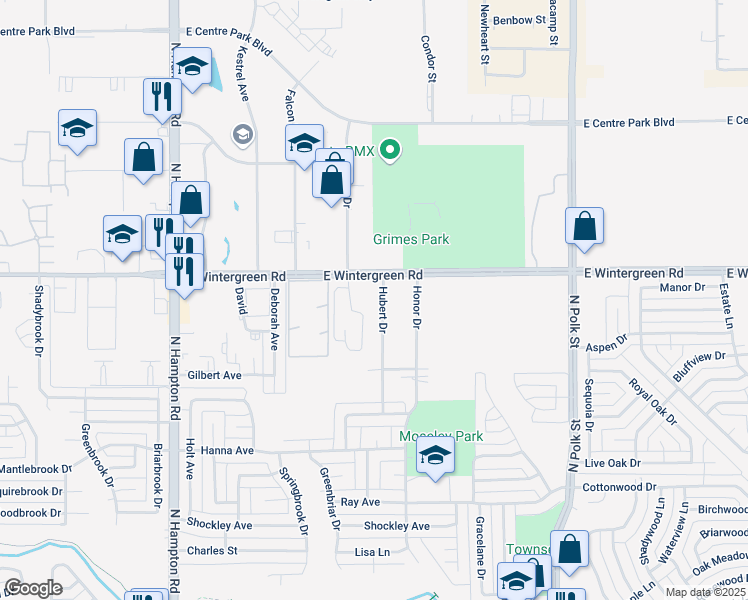 map of restaurants, bars, coffee shops, grocery stores, and more near 1453 Hubert Drive in DeSoto