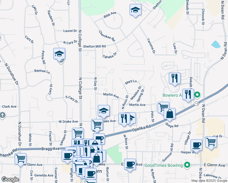 map of restaurants, bars, coffee shops, grocery stores, and more near 621 Center Place in Auburn