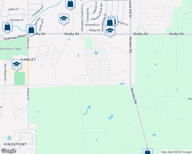 map of restaurants, bars, coffee shops, grocery stores, and more near 3962 Rendon Road in Fort Worth