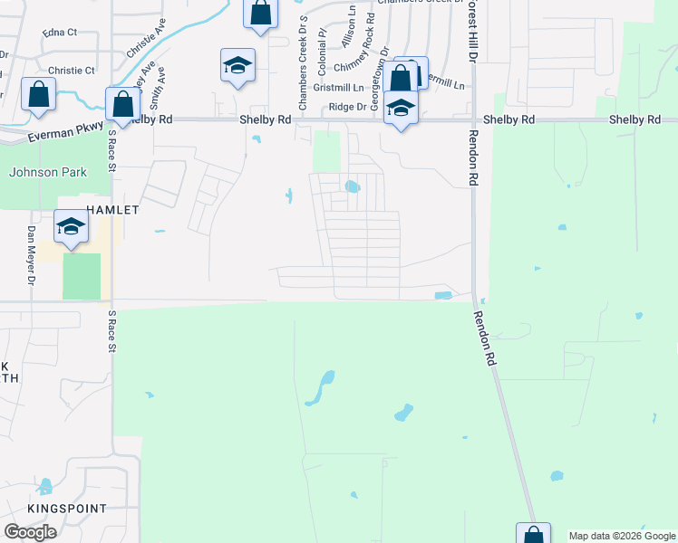 map of restaurants, bars, coffee shops, grocery stores, and more near 3962 Rendon Road in Fort Worth