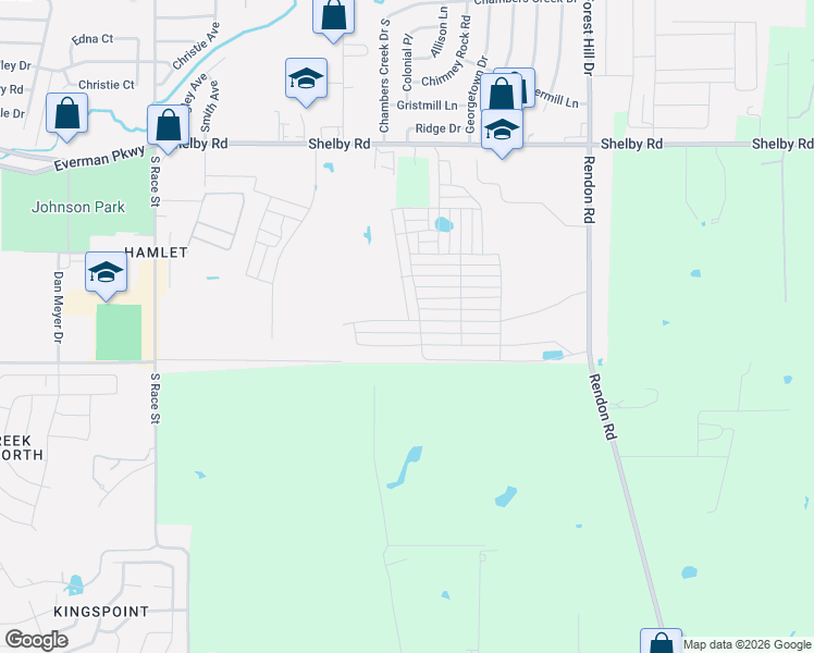 map of restaurants, bars, coffee shops, grocery stores, and more near 3962 Rendon Road in Fort Worth