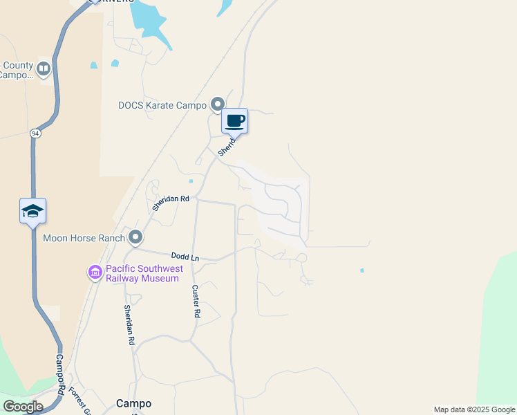 map of restaurants, bars, coffee shops, grocery stores, and more near 1206 Coast Oak Trail in Campo