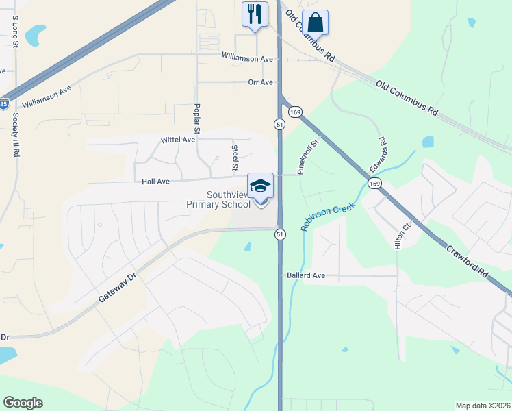 map of restaurants, bars, coffee shops, grocery stores, and more near 2776-2812 Marvyn Parkway in Opelika
