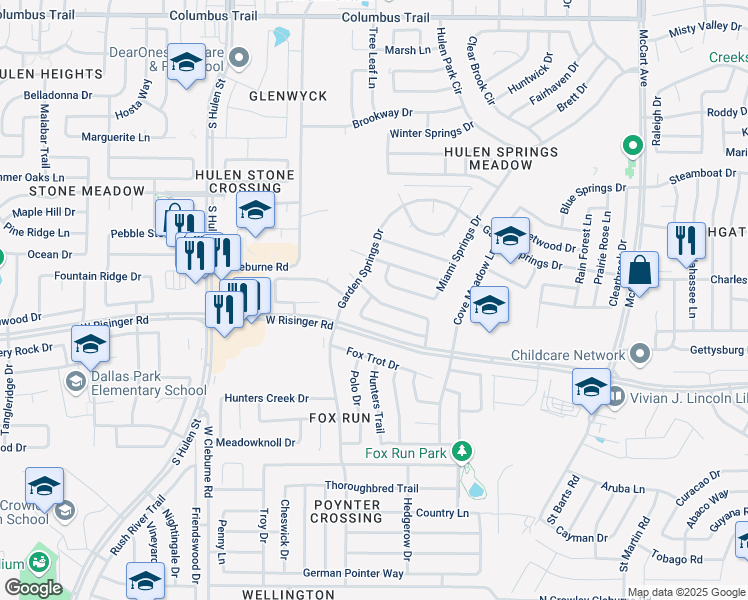 map of restaurants, bars, coffee shops, grocery stores, and more near 4033 Cypress Gardens Drive in Fort Worth