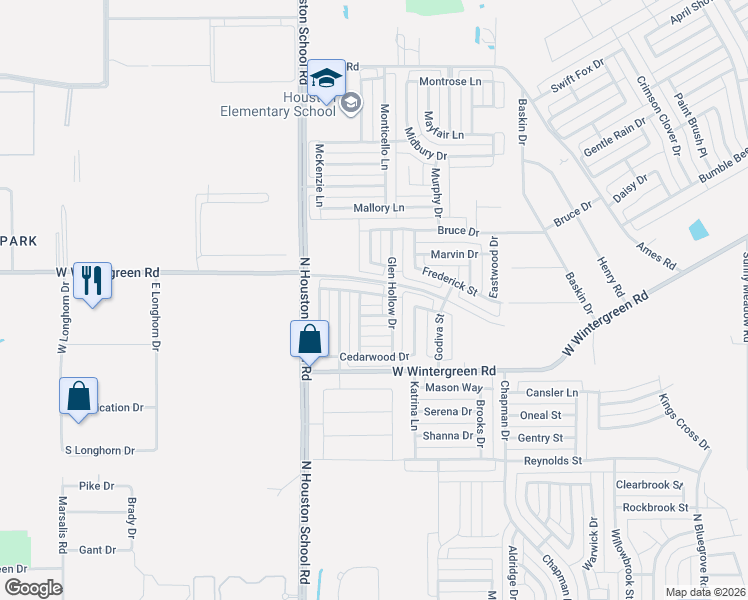 map of restaurants, bars, coffee shops, grocery stores, and more near 2309 Whitewood Drive in Lancaster