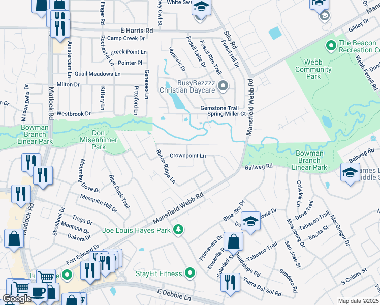 map of restaurants, bars, coffee shops, grocery stores, and more near 603 Camino Real Lane in Arlington