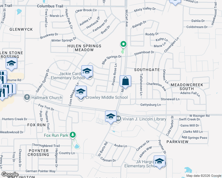 map of restaurants, bars, coffee shops, grocery stores, and more near 3525 Clearbrook Drive in Fort Worth