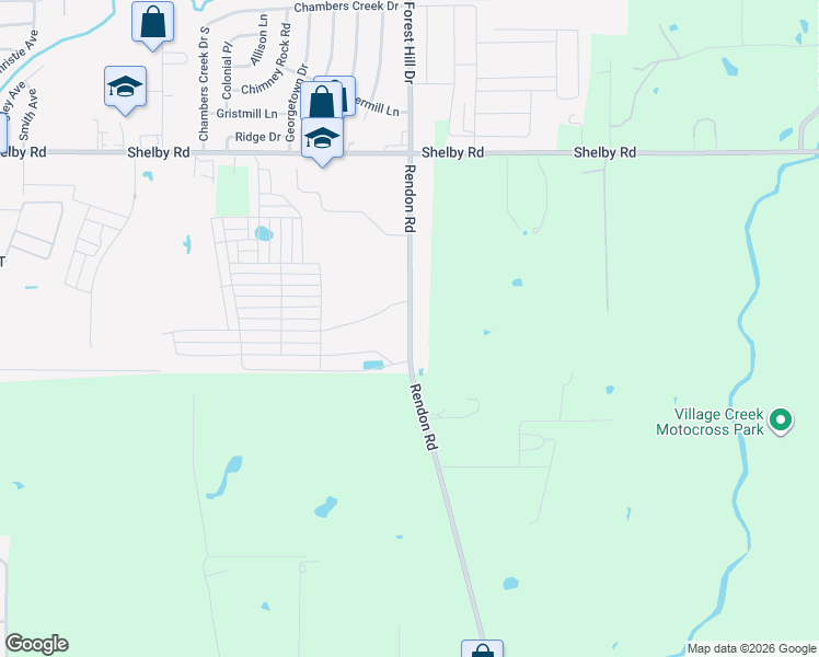 map of restaurants, bars, coffee shops, grocery stores, and more near 3726 Rendon Road in Fort Worth