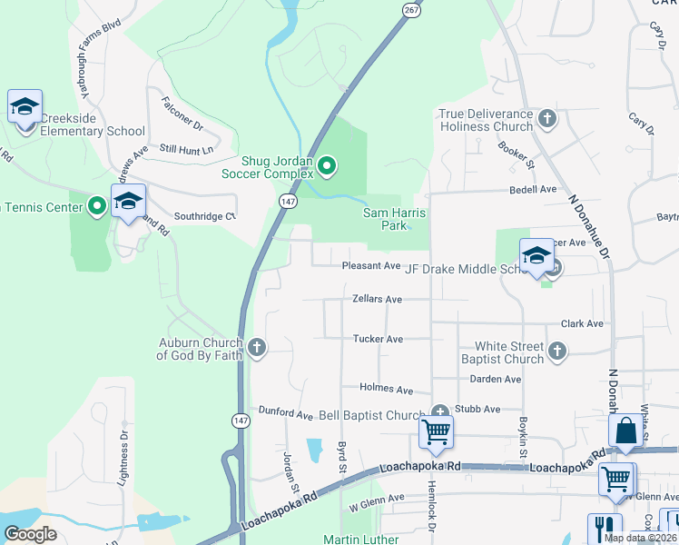 map of restaurants, bars, coffee shops, grocery stores, and more near 1048 Zellars Avenue in Auburn