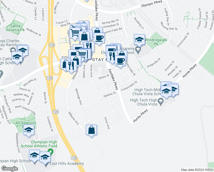 map of restaurants, bars, coffee shops, grocery stores, and more near 2006 Foxtrot Loop in Chula Vista